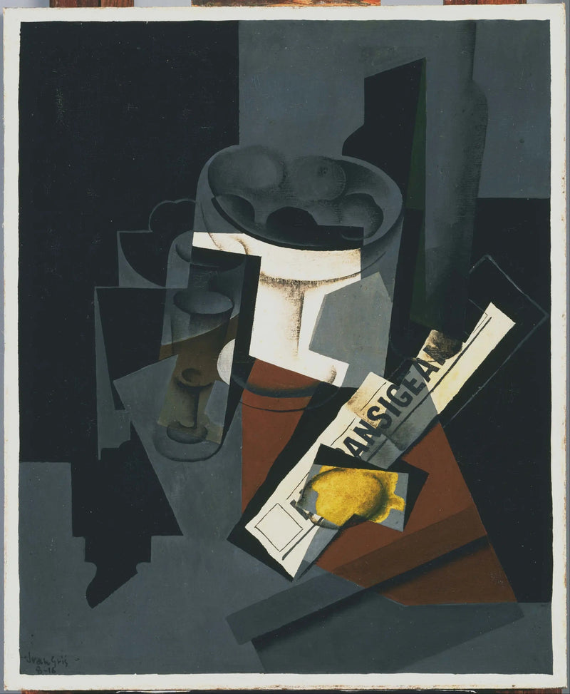 Stillleben med avis - Juan Gris