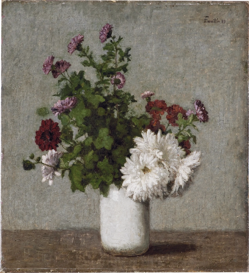 Dødt natur med blomster: høstkrysantemumer i en hvit vase - Henri Fantin-Latour

Source:
Nature morte aux fleurs : chrysanthèmes d'automne dans un vase blanc - Henri Fantin-Latour