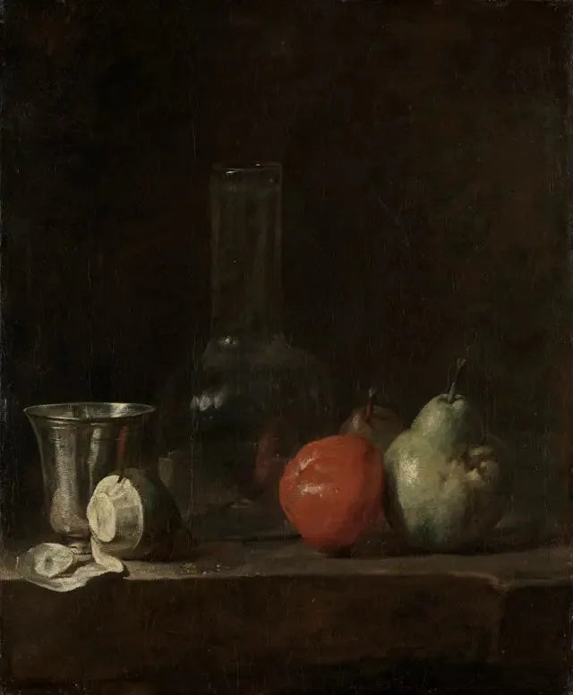 Dødt natur med frukt og en glassvase - Jean Siméon Chardin