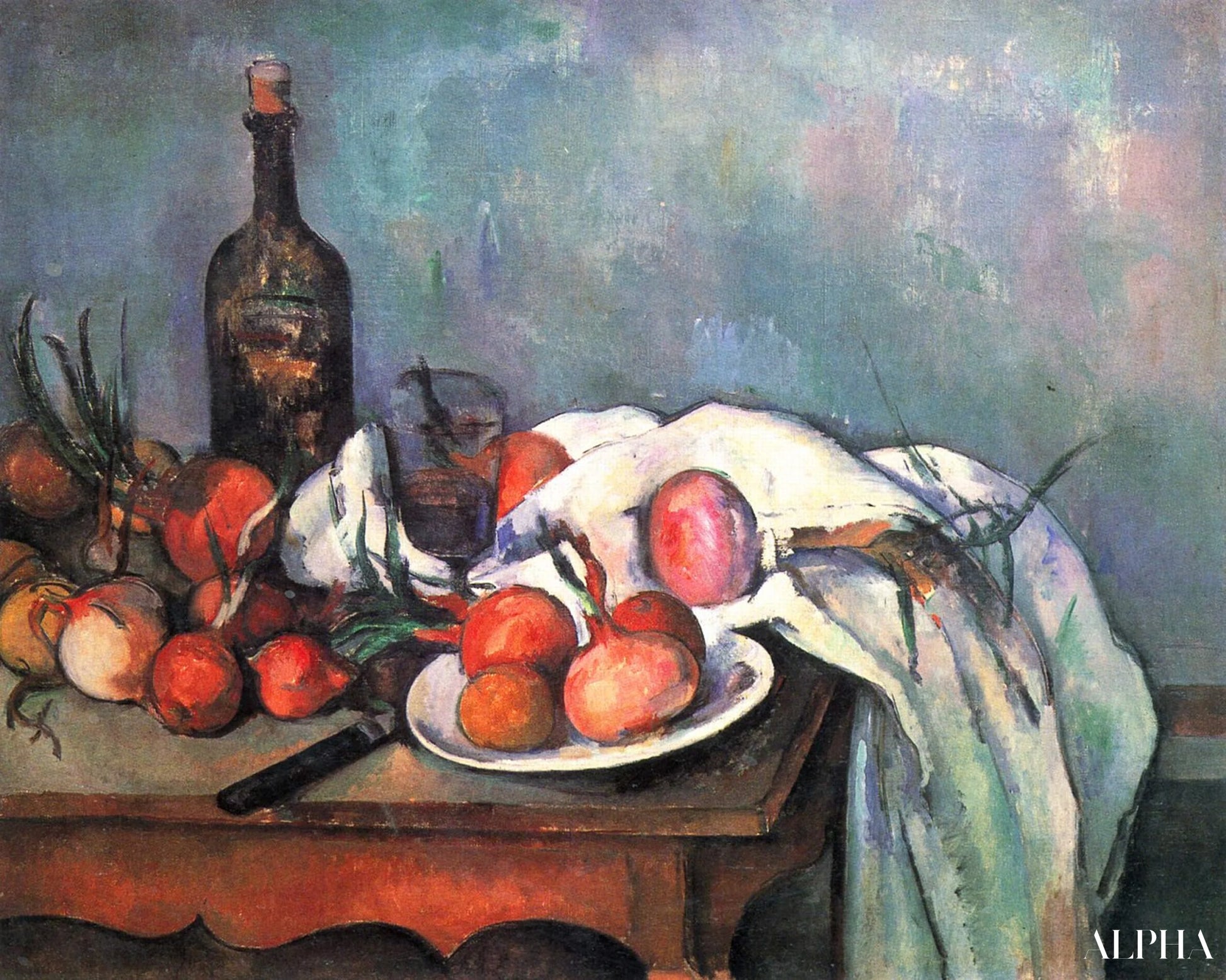Stilleben med løk - Paul Cézanne - Høykvalitets reproduksjoner av malerier og bilder