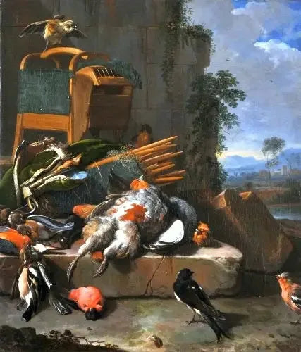 Dødsfall med fugler (Jaktutstyr). - Melchior de Hondecoeter