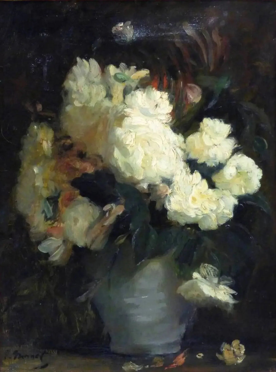 Stilleben med hvite pærer og andre blomster - Édouard Manet
