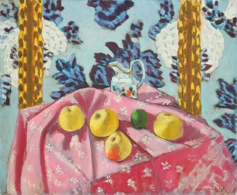 Stilleben med epler på et rosa duk - Henri Matisse