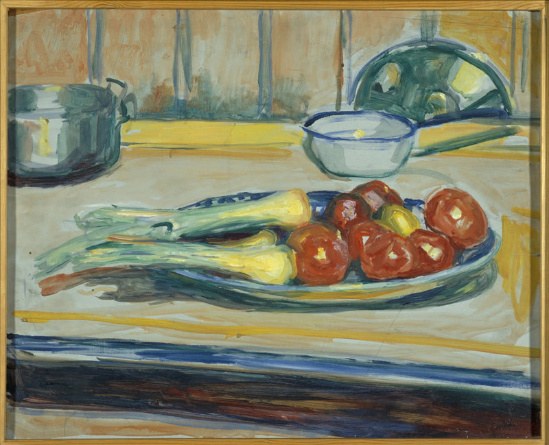 Stilleben med tomater, purre og kasseroller - Edvard Munch