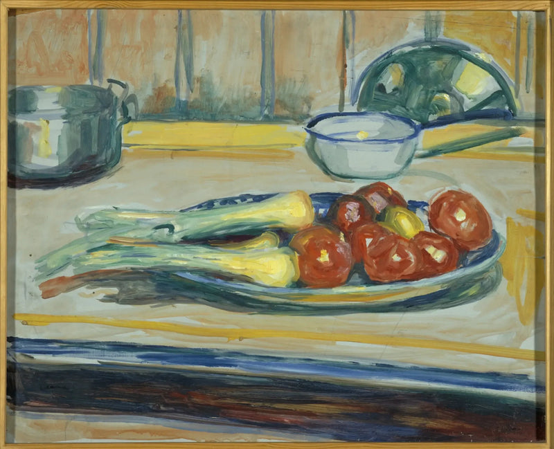 Stilleben med tomater, purre og kasseroller - Edvard Munch