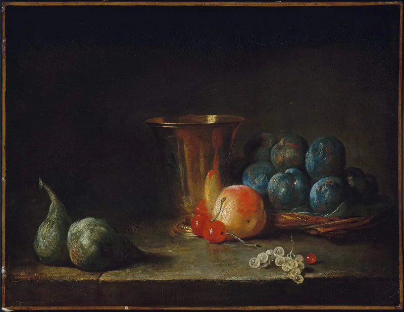 Dødsstillhet med karaf, sølvkopp og frukt - Jean Siméon Chardin