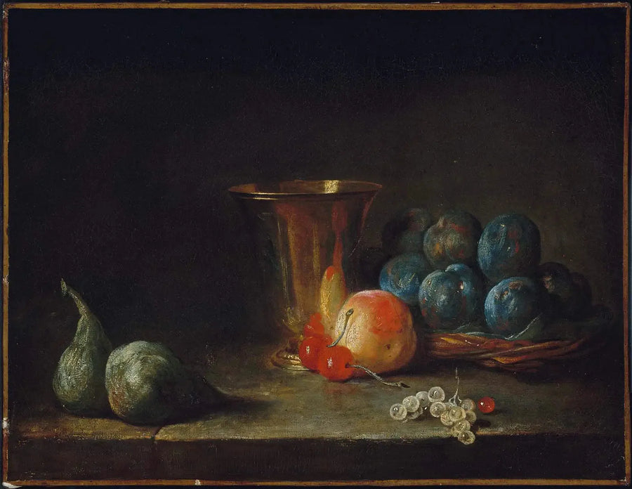 Dødsstillhet med karaf, sølvkopp og frukt - Jean Siméon Chardin