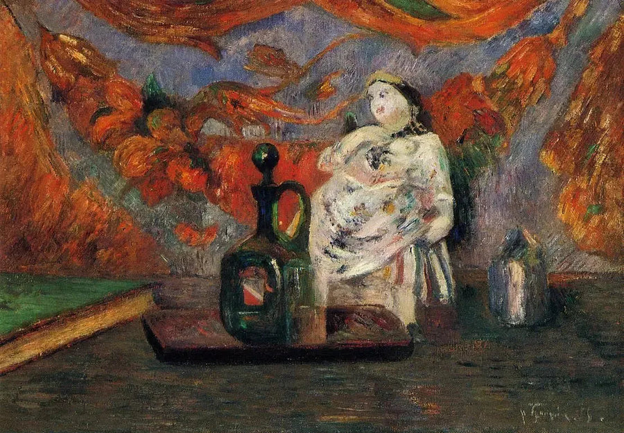 Stilleben med karaffel og figur - Paul Gauguin