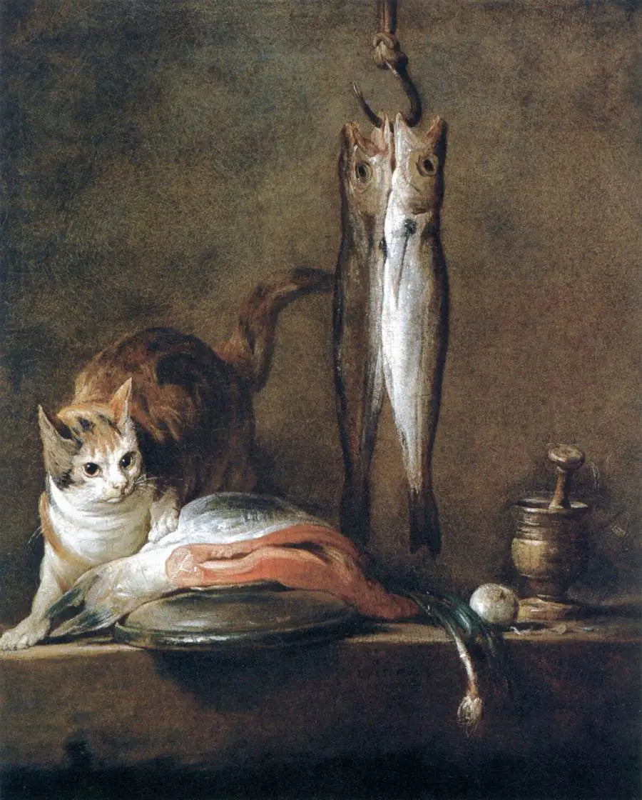 Nature morte avec chat et poisson - Jean Siméon Chardin image 1 copie peinte à la main à l’huile