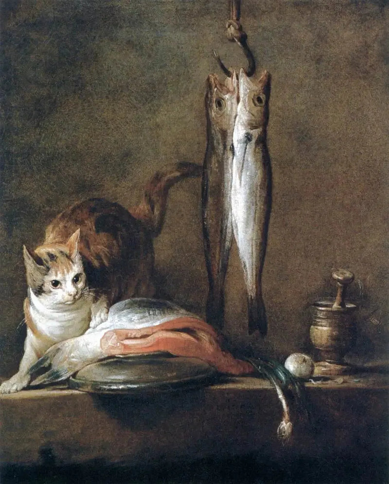 Dødsstilleben med katt og fisk - Jean Siméon Chardin