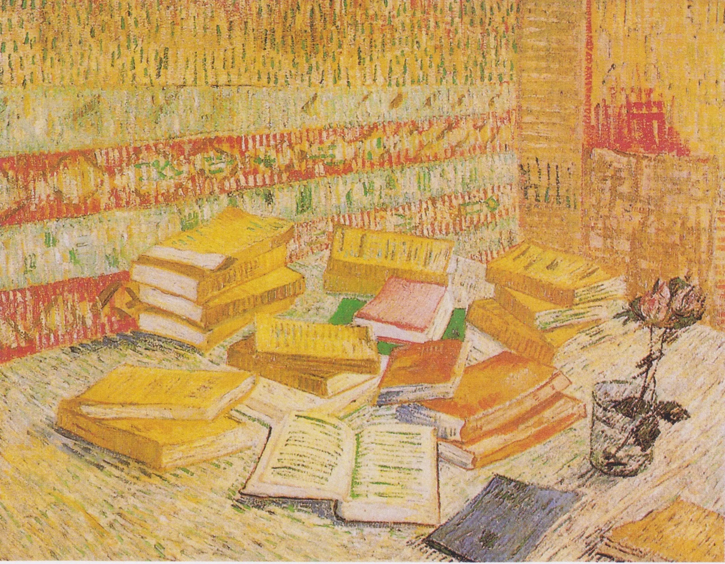 Reproduction du tableau « Nature morte avec des romans français et une rose dans un verre - Vincent van Gogh » par Alpha Reproduction en peinture à l’huile