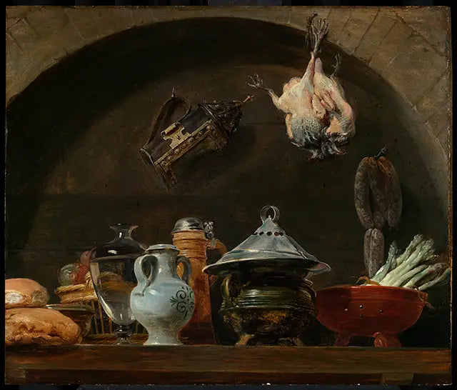 Stillleben med ulike keramikk, brød, en lampe og fjæret fjærfe i en nisje - Peter Paul Rubens