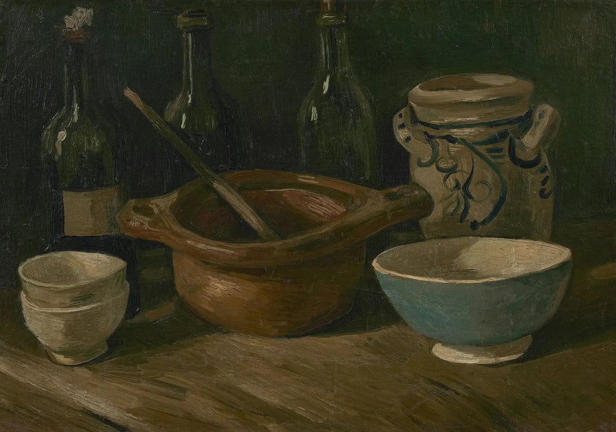 Stilleben med fajanse og flasker - Vincent van Gogh