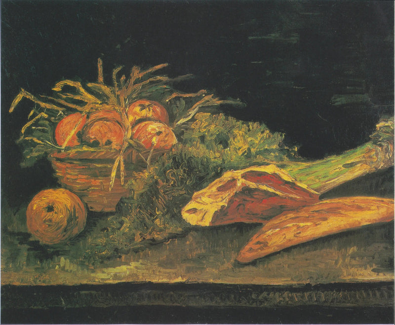 Stilleben med eplekurv, kjøtt og rundstykker - Vincent van Gogh