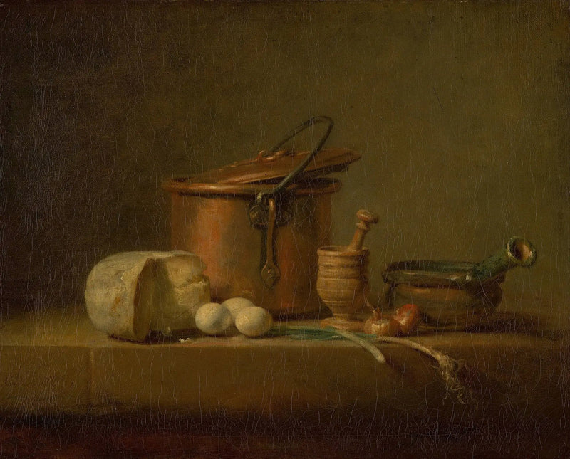 Dødsstilleben med kobberkanne, ost og egg - Jean Siméon Chardin
