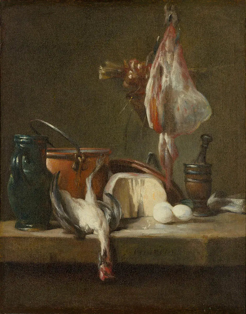 Dødsstillhet med hai og kurv med løk - Jean Siméon Chardin
