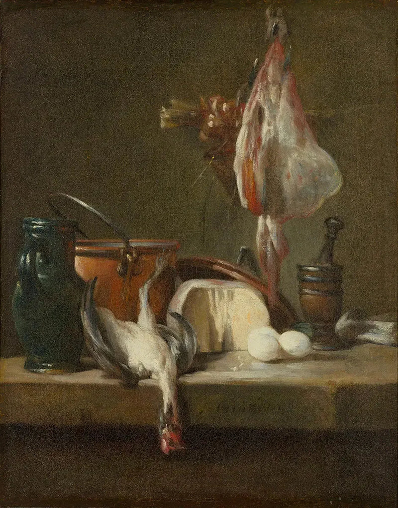 Dødsstillhet med hai og kurv med løk - Jean Siméon Chardin