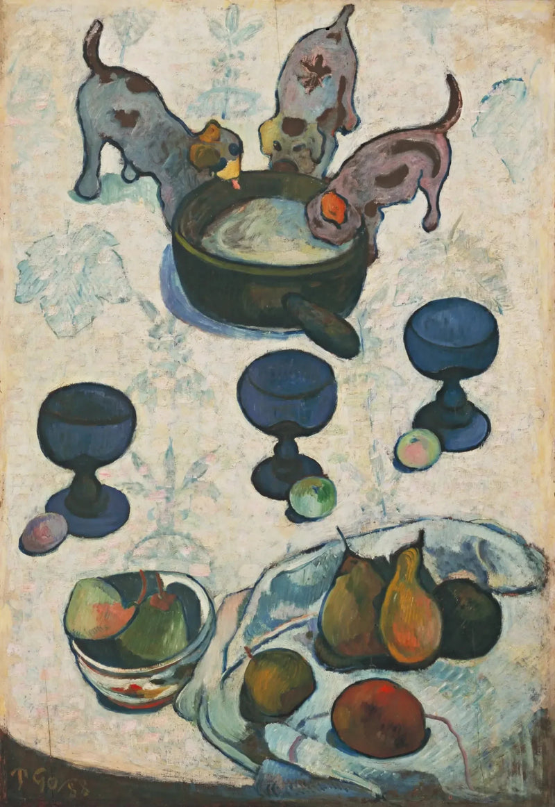 Stilleben med tre små hunder - Paul Gauguin