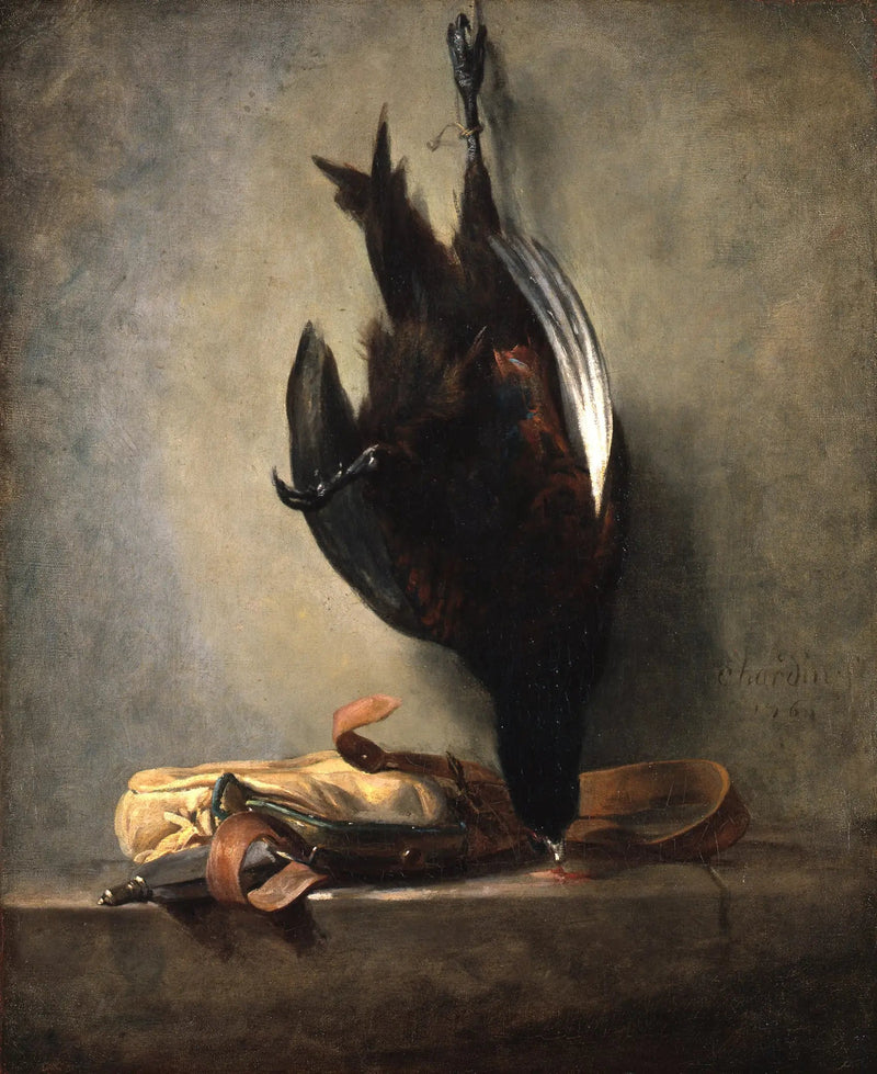 Dødt natur med en død fasan og en jaktveske - Jean Siméon Chardin