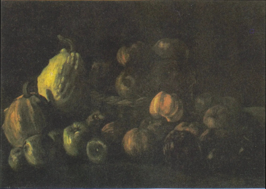 Stilleben med en kurv epler og to gresskar - Vincent van Gogh