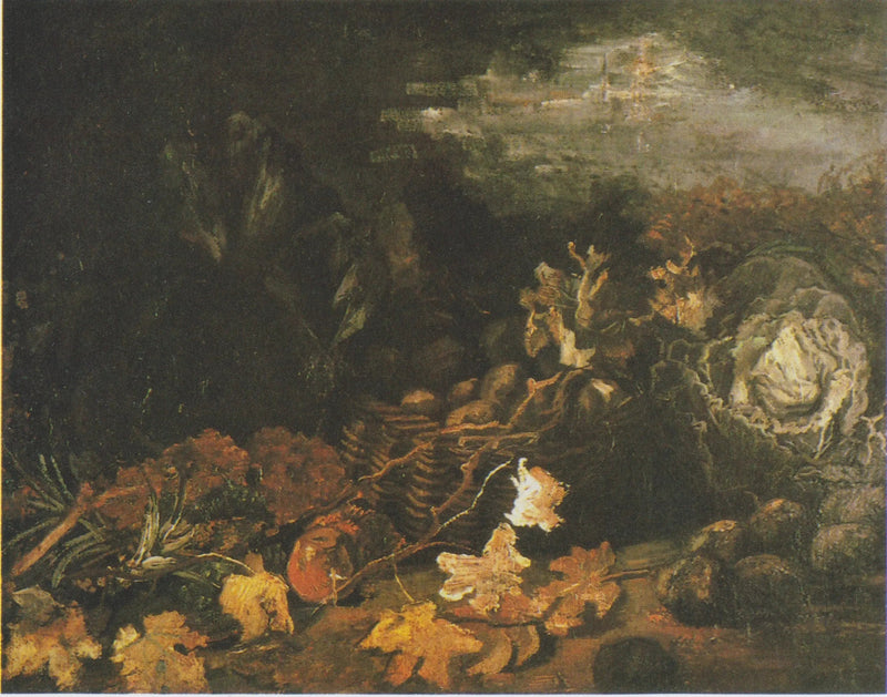 Stilleben med en kurv poteter, omgitt av høstblader og grønnsaker - Vincent van Gogh