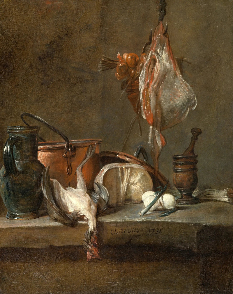 Dødsstillhet med en haifisk og en kurv med løk - Jean Siméon Chardin