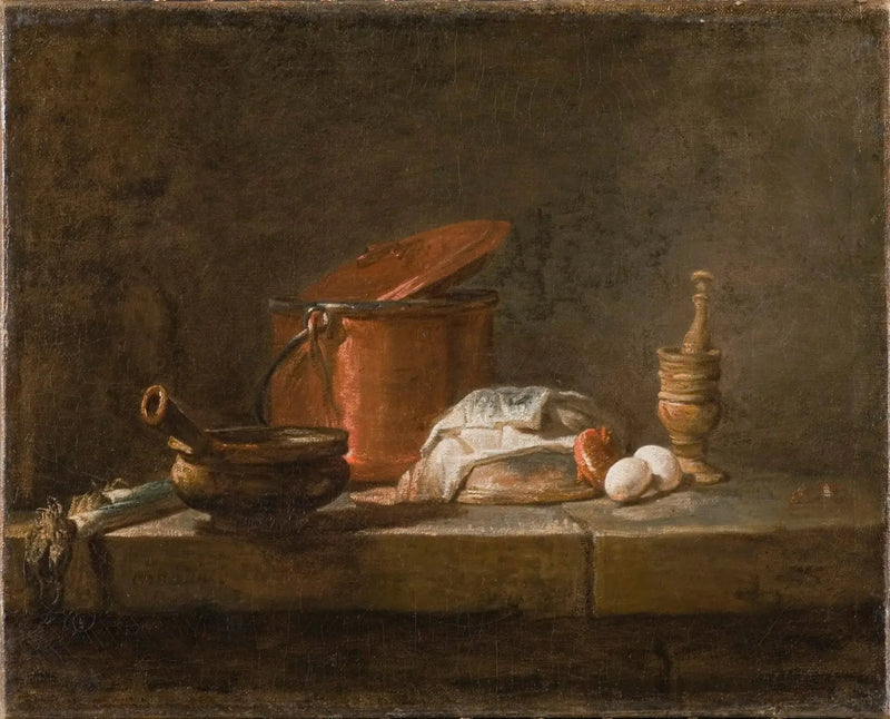 Dødsstillhet med kjøkkenutstyr og grønnsaker - Jean Siméon Chardin