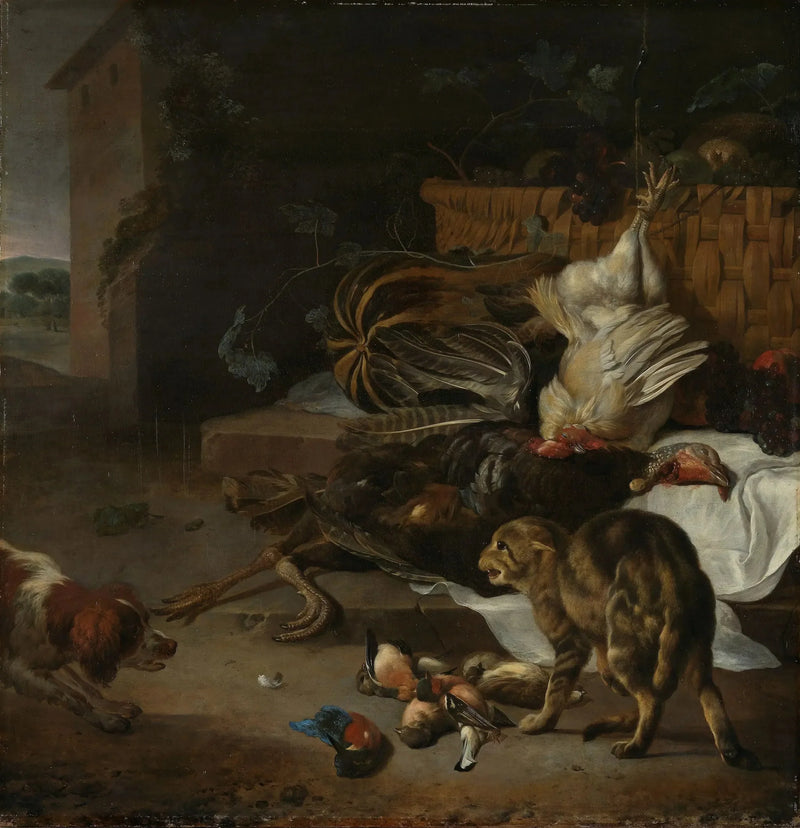 Dødsstilleben med fjærfe og frukt - Melchior de Hondecoeter