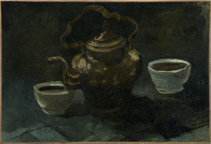 Stilleben, kobber kaffekanne og to hvite boller - Vincent van Gogh