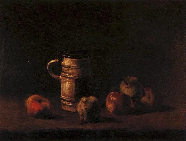 Stilleben med ølkrus og frukt - Vincent van Gogh