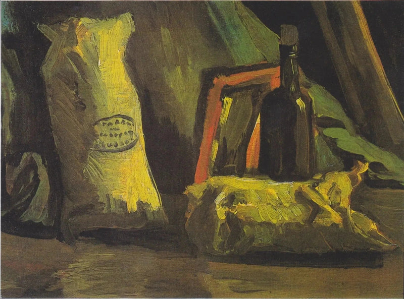 Stilleben med to sekker og en flaske - Vincent van Gogh