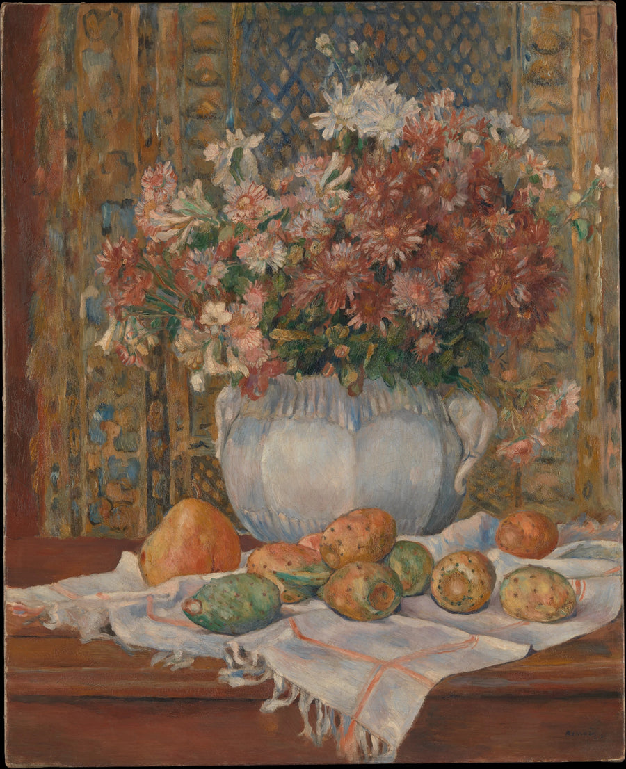 Stilleben med blomster og fikener fra Barbariet - Pierre-Auguste Renoir