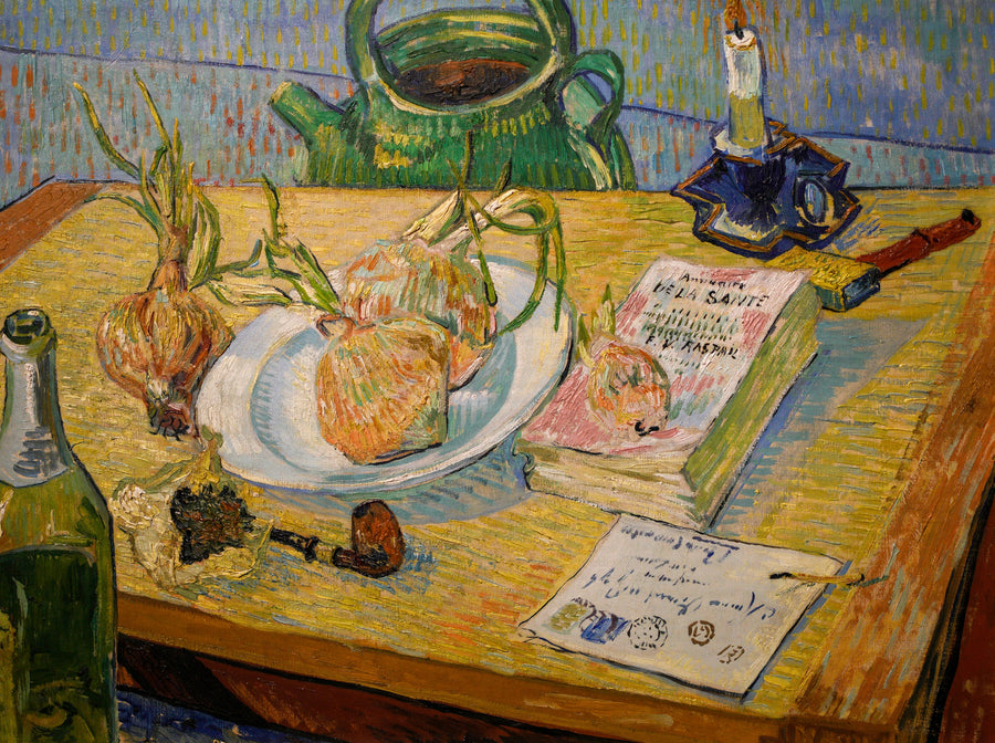 Stilleben med tegnebrett og løk - Vincent van Gogh