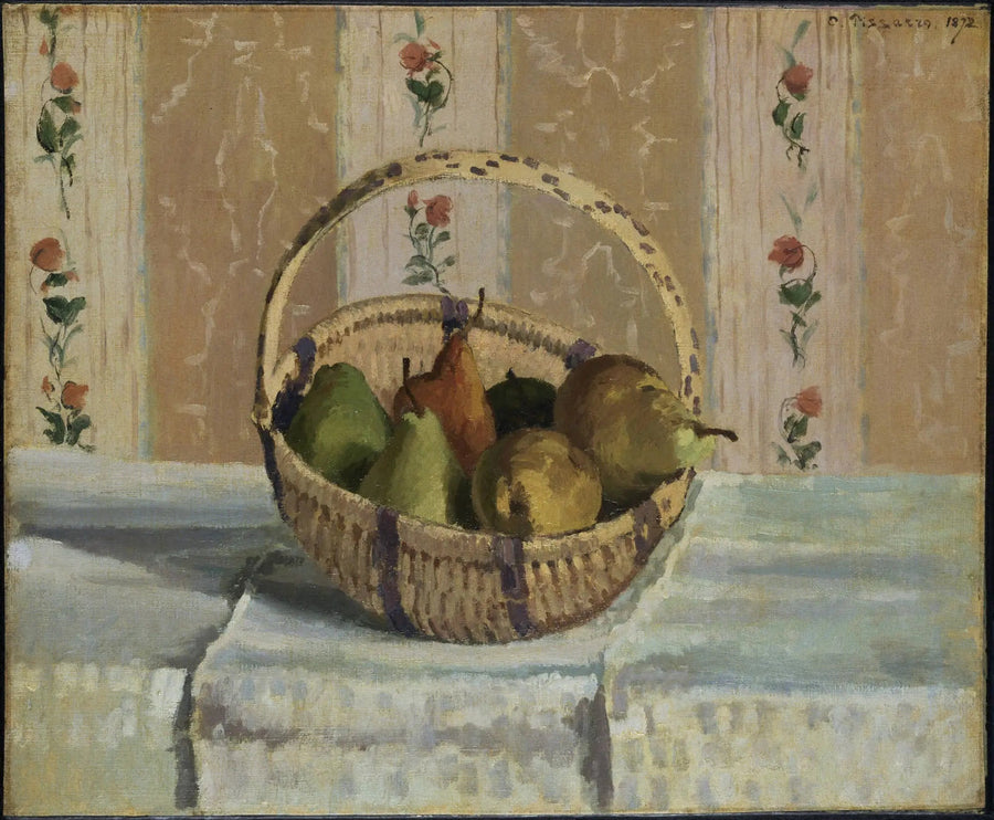Stilleben: epler og pærer i en rund kurv - Camille Pissarro