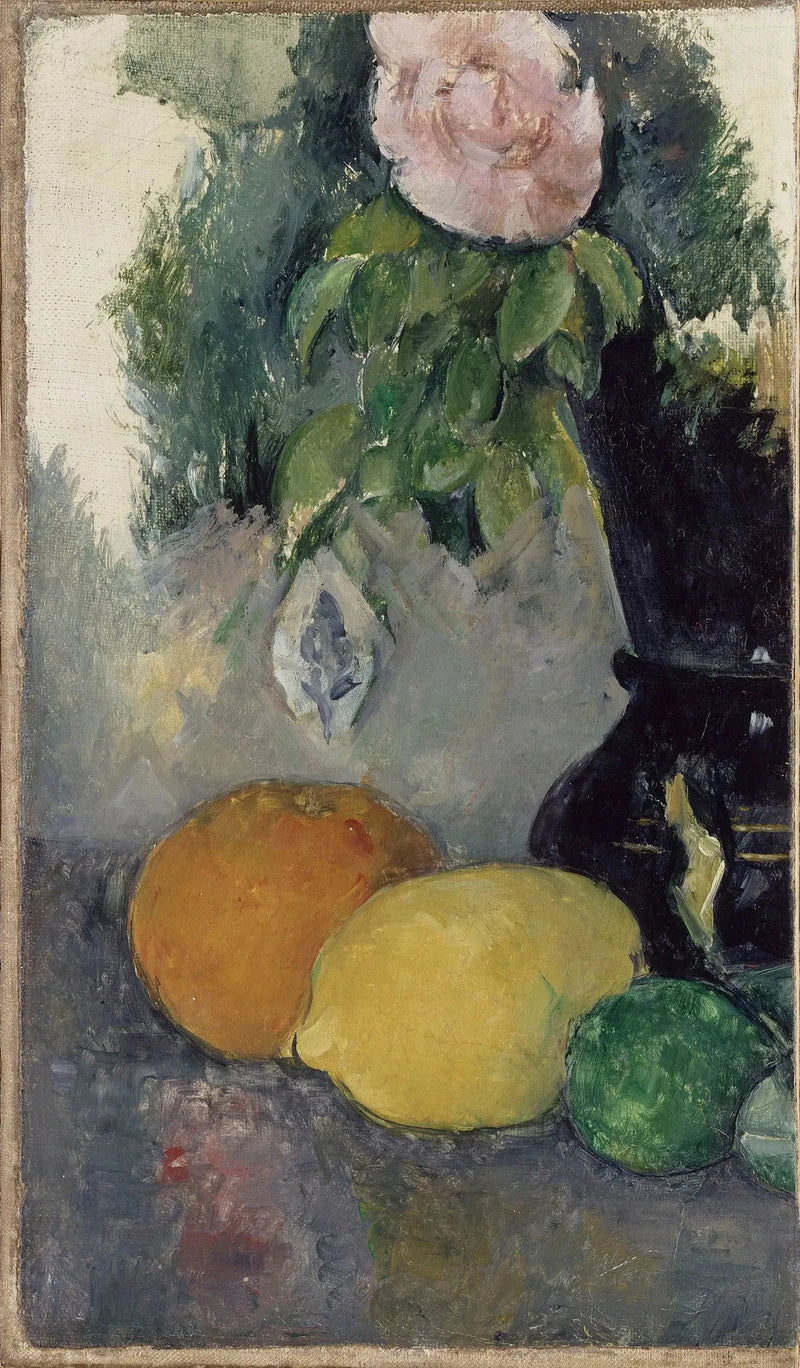 Stilleben, rose og frukt - Paul Cézanne