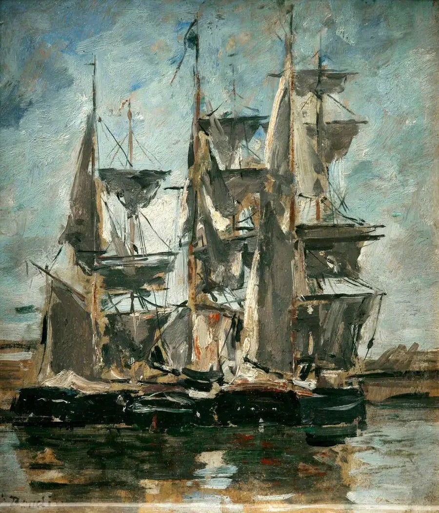 Skip i en havn - Eugène Boudin