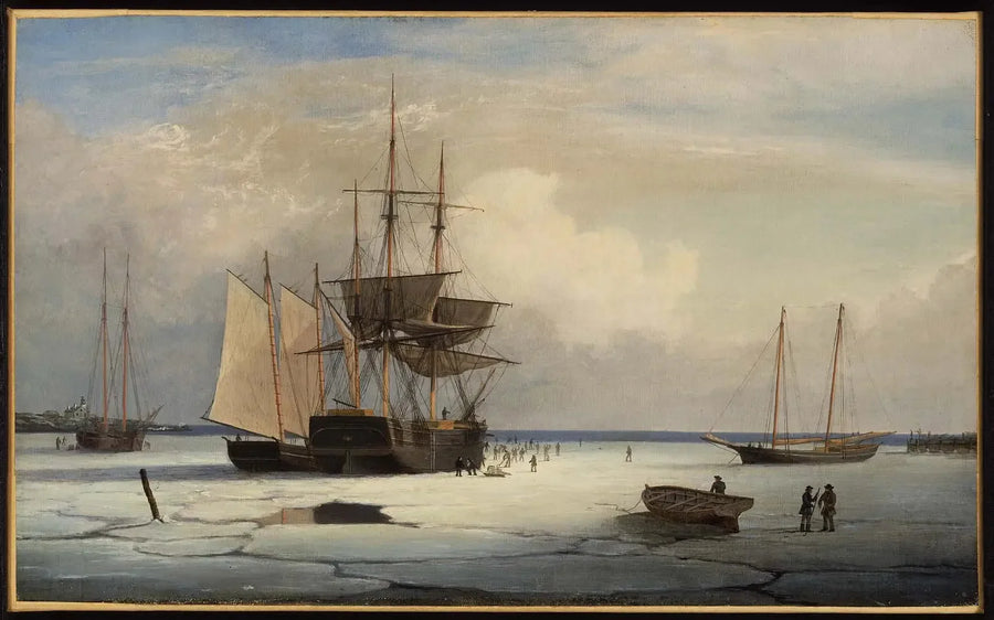 Reproduksjon av "Navires pris dans les glaces au large de l'île Ten Pound, Gloucester" av Fitz Henry Lane

Source:
Navires pris dans la glace au large de l'île Ten Pound, Gloucester - Fitz Henry Lane