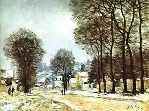 Snø i Louveciennes - Alfred Sisley