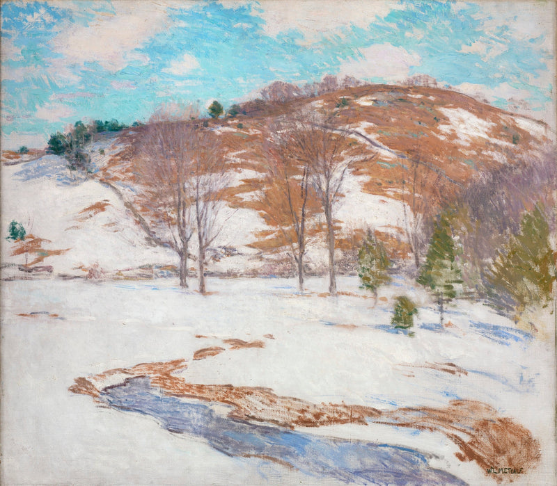 Snø i fjellskråningene - Willard Metcalf