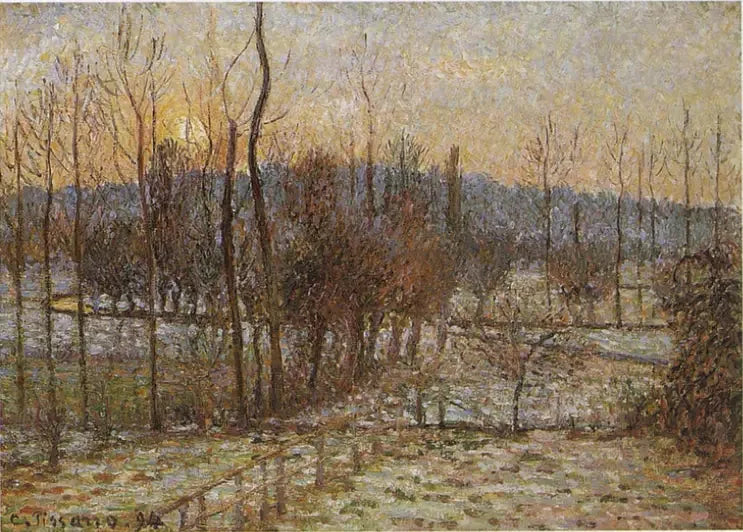 Snø, solnedgang, Éragny - Camille Pissarro