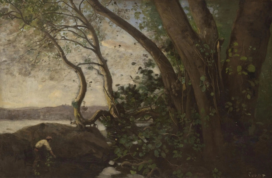 Nemi, ved innsjøens bredder - Jean-Baptiste Camille Corot