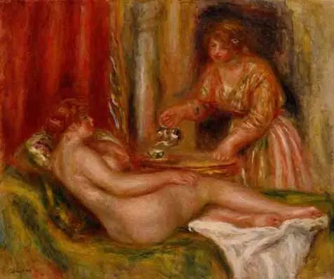 Nå forlengt og tjener som serverer te - Pierre-Auguste Renoir
