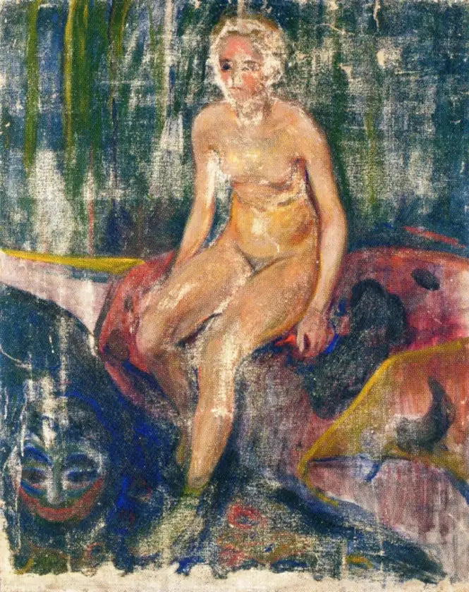 Nå sitter og Grotesk maske - Edvard Munch