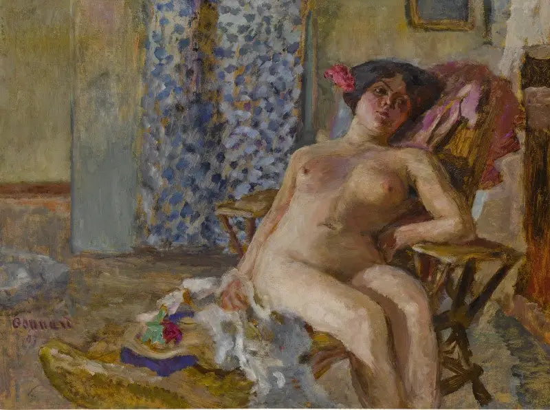 Nå sittende, Blomster i håret (Studie av akt) - Pierre Bonnard