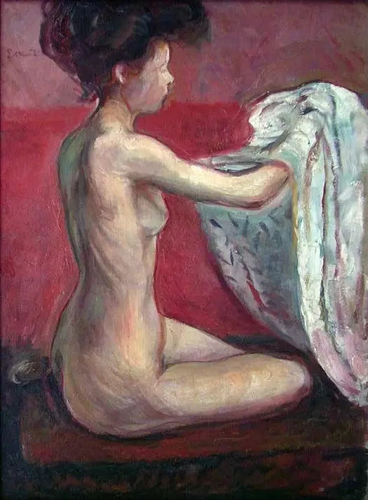 Nå sitter på en rød bakgrunn - Edvard Munch