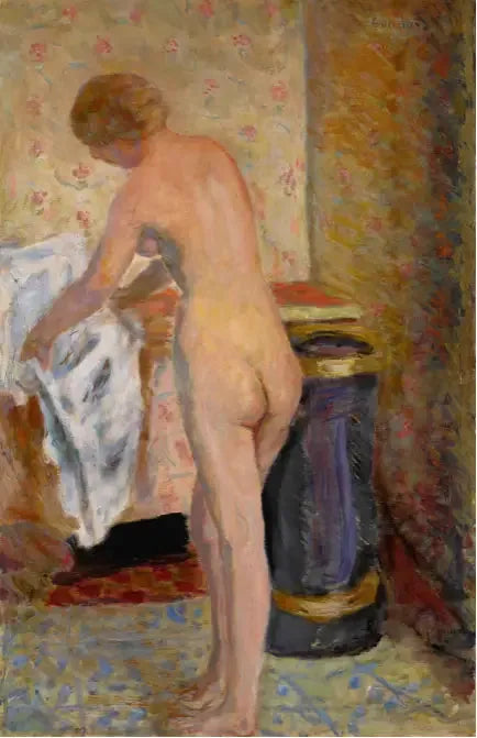 Nå stående ved håndkleet - Pierre Bonnard