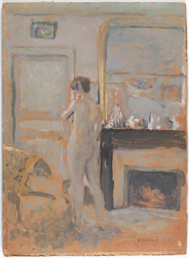 Nå stående ved peisen - Édouard Vuillard