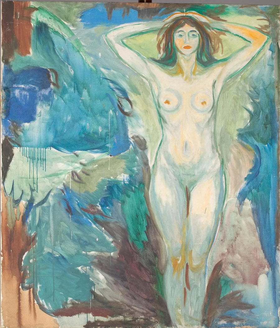 Nå stående på en blå bakgrunn - Edvard Munch