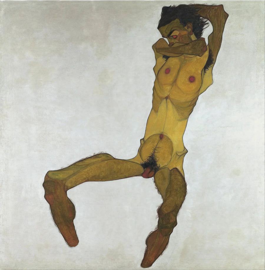 Nå mannlige sittende (Selvportrett) - Egon Schiele