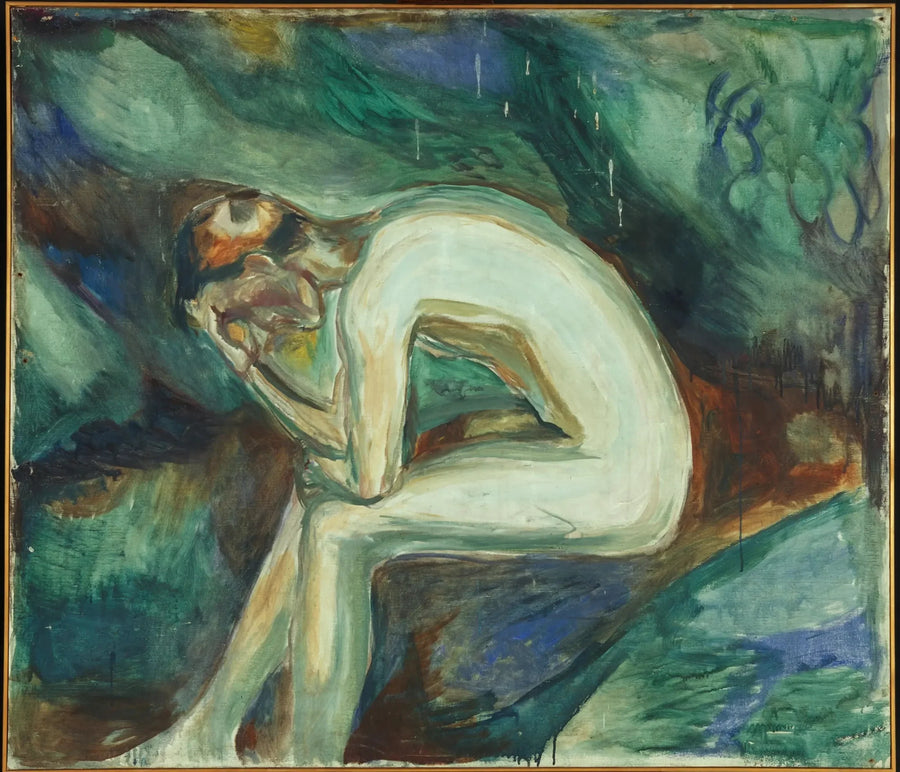Nå mannlige sitter i skogen - Edvard Munch